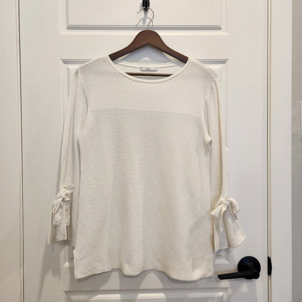Sz M EDC Women's Ribbed Knit Sweater Top with Bow Sleeves - Off White